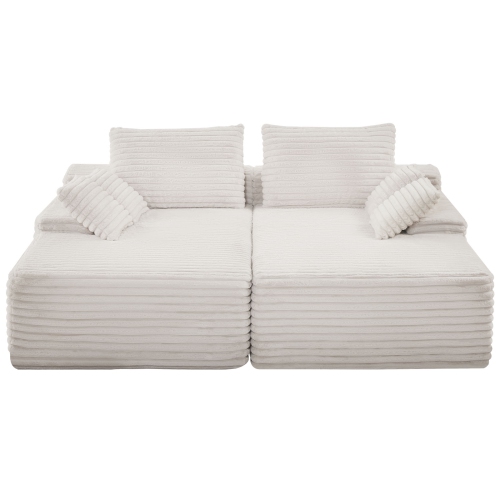 VEVOR 82.7-Inch Oversized Double Chaise Lounge, Corduroy Fabric Sectional Sofa, Cozy Deep Seat Loveseat Sofa with Soft Cushions and Throw Pillows for