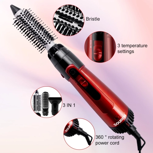 3-Head Hot Air Brush Hair Dryer Strong Wind Electric Straightener Curler Roller Comb Blower Styling Tool