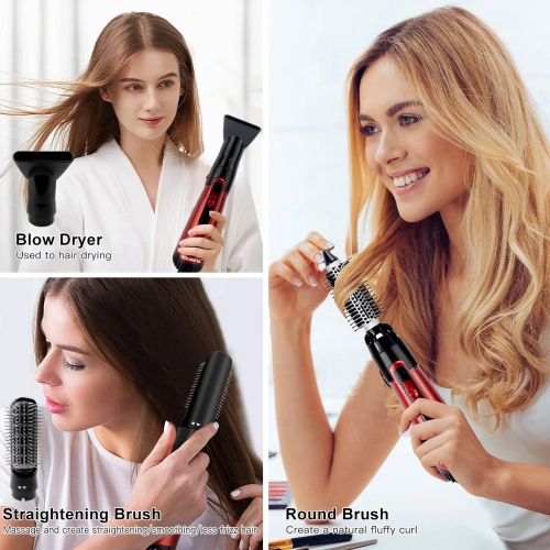 3-Head Hot Air Brush Hair Dryer Strong Wind Electric Straightener Curler Roller Comb Blower Styling Tool