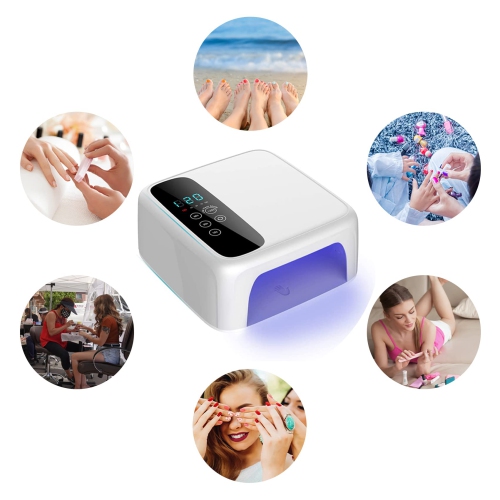 UV LED Nail Lamp, Rechargeable LED Nail Dryer, 72W Professional Cordless Nail Lamp with 4 Timer Setting and LCD Display Gel Nail Art Tools