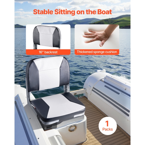 VEVOR Boat Seat, Low Backrest, Folding Fishing Boat Seat with Thickened Sponge Cushion & Waterproof PVC Leather, Aluminum Alloy Hinges, Flip Up Boat