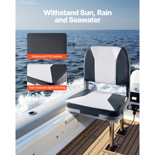 VEVOR Boat Seat, Low Backrest, Folding Fishing Boat Seat with Thickened Sponge Cushion & Waterproof PVC Leather, Aluminum Alloy Hinges, Flip Up Boat