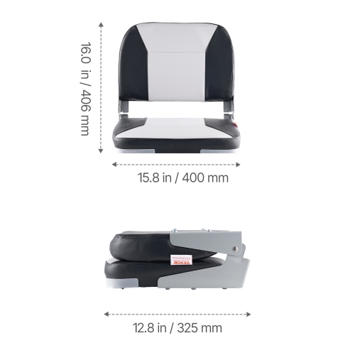 VEVOR Boat Seat, Low Backrest, Folding Fishing Boat Seat with Thickened Sponge Cushion & Waterproof PVC Leather, Aluminum Alloy Hinges, Flip Up Boat