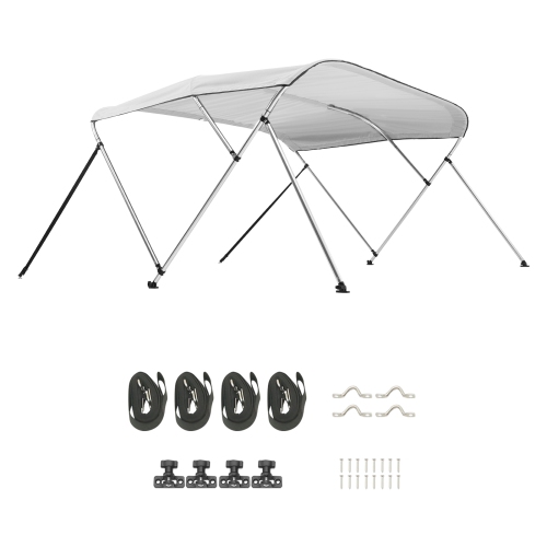 VEVOR 3 Bow Boat Bimini Tops, 600D Polyester Canopy with Aluminum Alloy Frame, Waterproof & Sun Shade Boat Awning Canopy, 2 Support Poles, 4 Straps,