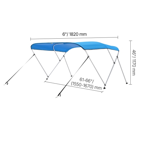 VEVOR 3 Bow Boat Bimini Tops, 600D Polyester Canopy with Aluminum Alloy Frame, Waterproof & Sun Shade Boat Awning Canopy,2 Support Poles,4