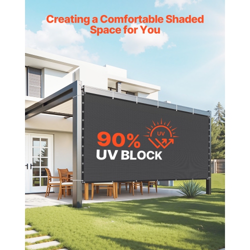 VEVOR 90% Sun Shade Cloth, 10 x 12 ft Pergola Shade Cover with Stainless Steel Grommets, Sun Shades Canopy Privacy Screen with 140 GSM HDPE Material,