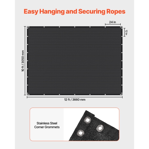 VEVOR 90% Sun Shade Cloth, 10 x 12 ft Pergola Shade Cover with Stainless Steel Grommets, Sun Shades Canopy Privacy Screen with 140 GSM HDPE Material,