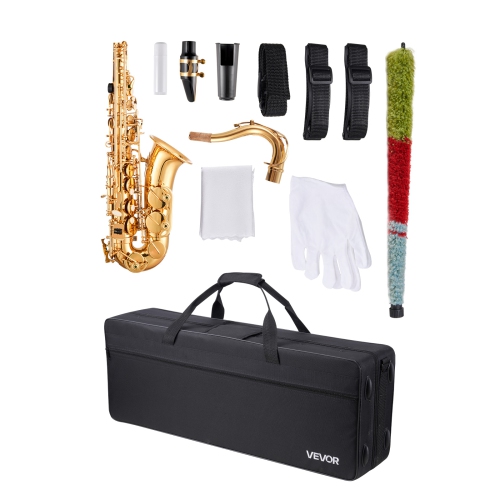 VEVOR 23 Keys Tenor Saxophone, B Flat, Professional Brass Saxophone Beginner Kit with Carrying Case, Mouthpiece, Straps, Cleaning Cloth, Gloves, Neck