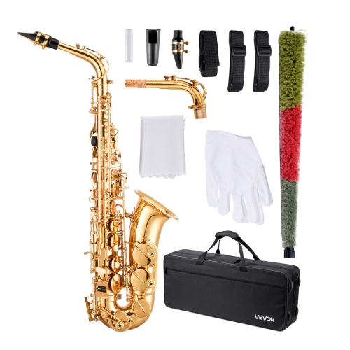 VEVOR 23 Keys Alto Saxophone, E Flat, Brass Saxophone Beginner Kit with Carrying Case, Mouthpiece, Straps, Cleaning Cloth Rod, Gloves, Grease, Neck