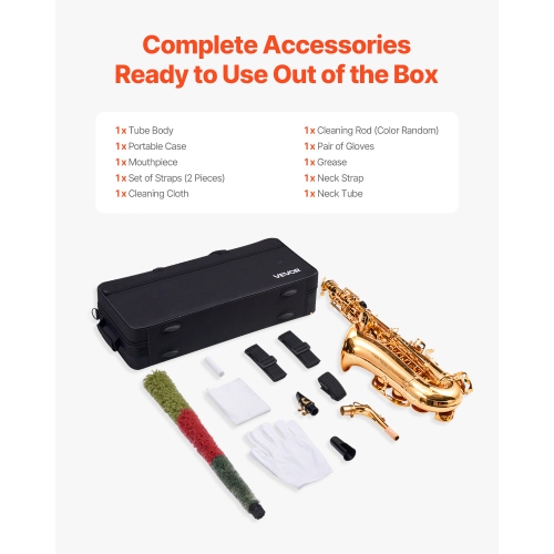 VEVOR 23 Keys Alto Saxophone, E Flat, Brass Saxophone Beginner Kit with Carrying Case, Mouthpiece, Straps, Cleaning Cloth Rod, Gloves, Grease, Neck
