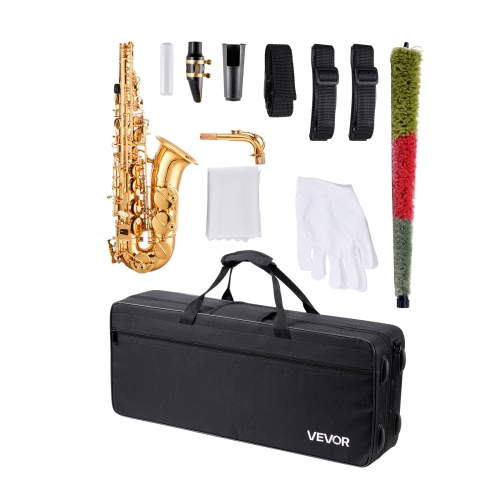 VEVOR 23 Keys Alto Saxophone, E Flat, Brass Saxophone Beginner Kit with Carrying Case, Mouthpiece, Straps, Cleaning Cloth Rod, Gloves, Grease, Neck