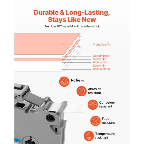 VEVOR 6 Pack Label Maker Tape,0.47 in / 12 mm Colored Label Maker Refills Compatible for Various Brother P-Touch,Replacement for Tag TZe-131 TZe-231