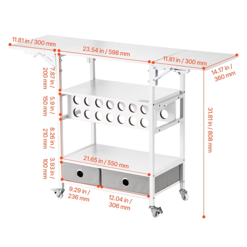 VEVOR 2 Drawers Rolling Craft Cart and Storage Table, Compatible with Cricut Machines,Collapsible Cricut Table with Foldable Sides, Craft Rolling