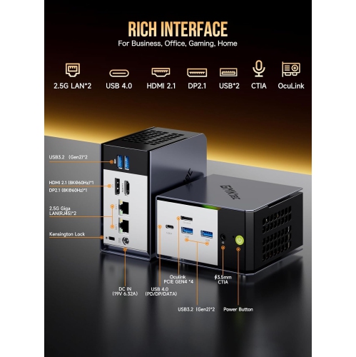 GMKtec EVO-X1 AI Mini PC AMD Ryzen AI 9 HX-370 Series Gaming Computers, 64GB LPDDR5X 1TB PCIe 4.0 SSD W11 Pro, Triple Screen 8K Display, WiFi 6 &