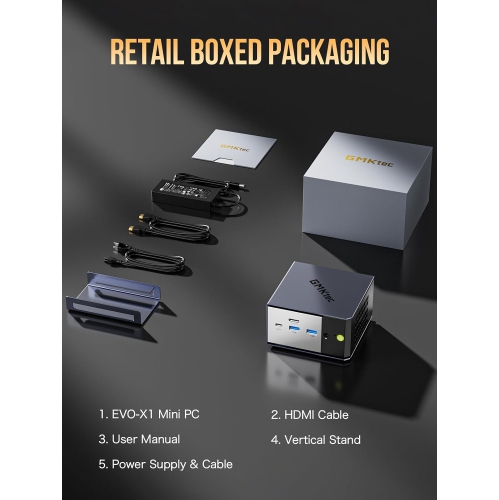 GMKtec EVO-X1 AI Mini PC AMD Ryzen AI 9 HX-370 Series Gaming Computers, 64GB LPDDR5X 1TB PCIe 4.0 SSD W11 Pro, Triple Screen 8K Display, WiFi 6 &