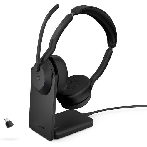 Casque d'écoute stéréo sans fil Evolve2 55 AirComfort de Jabra, micros à suppression du bruit et suppression active du bruit - Noir