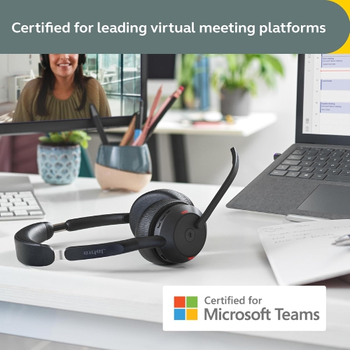 Casque d'écoute stéréo sans fil Evolve2 55 AirComfort de Jabra, micros à suppression du bruit et suppression active du bruit - Noir