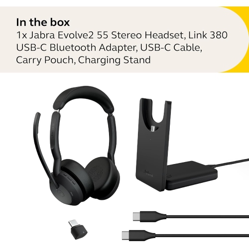 Casque d'écoute stéréo sans fil Evolve2 55 AirComfort de Jabra, micros à suppression du bruit et suppression active du bruit - Noir