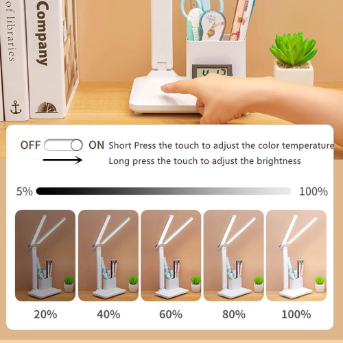 LED Desk Lamp with Pen Holder and Phone Holder for Home, Office, and Dormitory 4000mAh