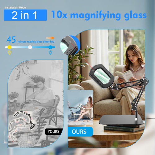 Loupe rectangulaire 10x avec lumière, 5 modes de couleur, loupe à intensité réglable sans progression avec support pour l'entretien de la lecture et