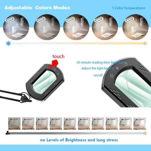 Loupe rectangulaire 10x avec lumière, 5 modes de couleur, loupe à intensité réglable sans progression avec support pour l'entretien de la lecture et