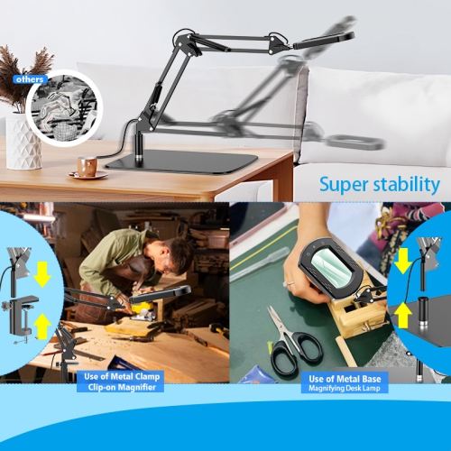 Loupe rectangulaire 10x avec lumière, 5 modes de couleur, loupe à intensité réglable sans progression avec support pour l'entretien de la lecture et