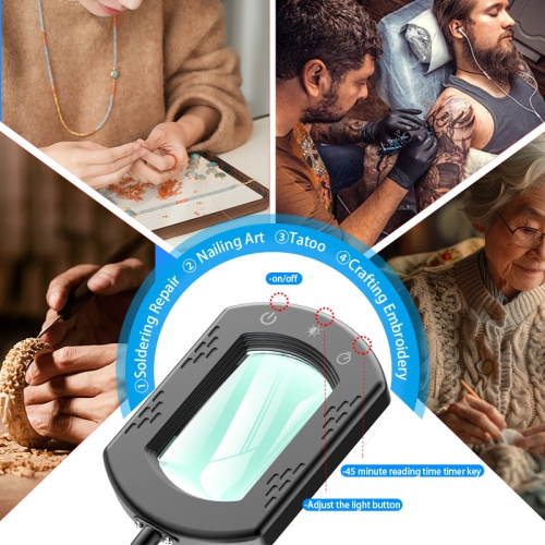 Loupe rectangulaire 10x avec lumière, 5 modes de couleur, loupe à intensité réglable sans progression avec support pour l'entretien de la lecture et