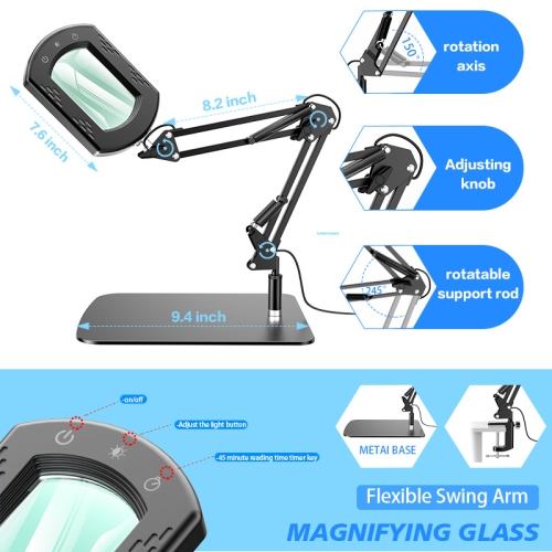 Loupe rectangulaire 10x avec lumière, 5 modes de couleur, loupe à intensité réglable sans progression avec support pour l'entretien de la lecture et