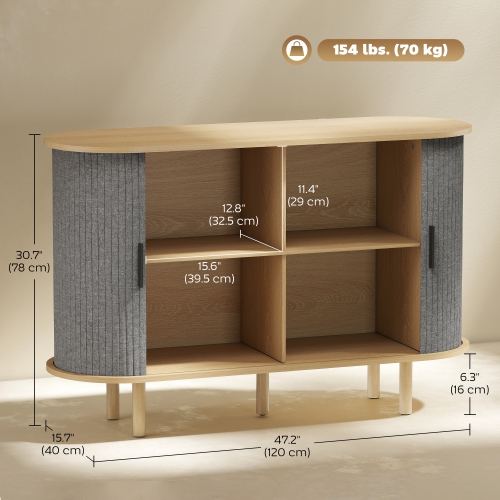 HOMCOM Fluted Sideboard Buffet Cabinet with Tambour Sliding Doors, 47" Modern Coffee Bar Cabinet with Storage Shelves and Wooden Legs, Kitchen