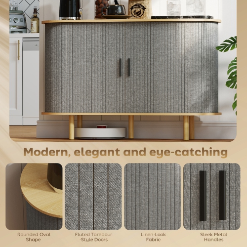 HOMCOM Fluted Sideboard Buffet Cabinet with Tambour Sliding Doors, 47" Modern Coffee Bar Cabinet with Storage Shelves and Wooden Legs, Kitchen