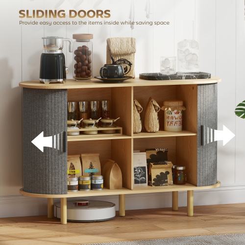 HOMCOM Fluted Sideboard Buffet Cabinet with Tambour Sliding Doors, 47" Modern Coffee Bar Cabinet with Storage Shelves and Wooden Legs, Kitchen