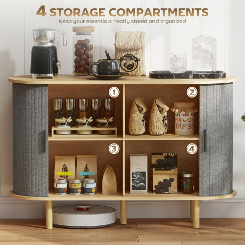 HOMCOM Fluted Sideboard Buffet Cabinet with Tambour Sliding Doors, 47" Modern Coffee Bar Cabinet with Storage Shelves and Wooden Legs, Kitchen