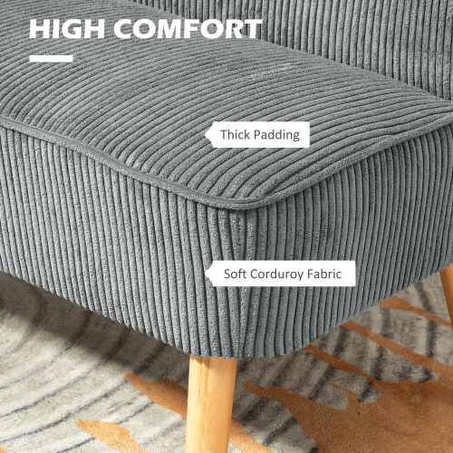 HOMCOM 46" Loveseat Sofa, Corduroy Fabric 2 Seater Sofa Couch with Thick Padded Seat and Rubber Wood Legs, Upholstered Small Couch for Living Room,