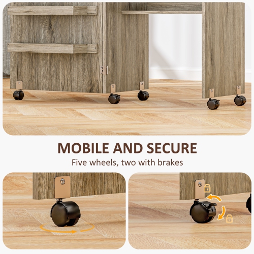 HOMCOM Folding Sewing Table, Rolling Sewing Machine Cabinet, Multipurpose Craft Table with Storage Shelf, Bins and Lockable Wheels for Small Space,