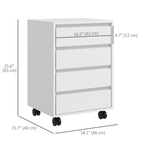 HOMCOM 4 Drawer File Cabinet, Vertical Filing Cabinet with Lockable Wheels, Modern Printer Stand for Home Office, White