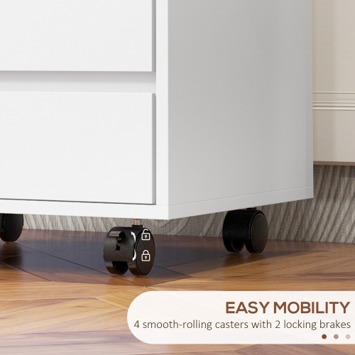 HOMCOM 4 Drawer File Cabinet, Vertical Filing Cabinet with Lockable Wheels, Modern Printer Stand for Home Office, White