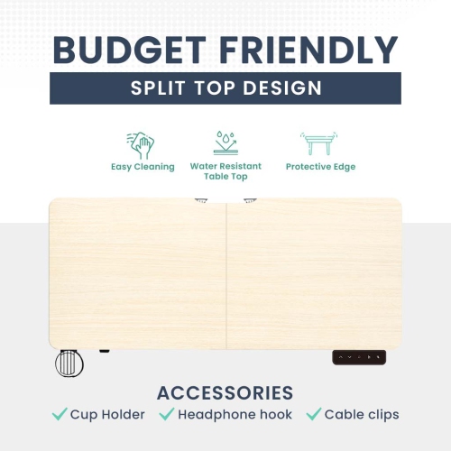 MotionGrey Ergo2 Standing Desk Bundle - Electric Height Adjustable Desk 55"x24" Light Brown Top, White Frame, Memory Settings-Ergonomic Sit Stand