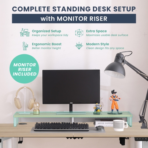 MotionGrey Ergo2 Standing Desk Bundle - Electric Height Adjustable Desk 55"x24" Light Brown Top, White Frame, Memory Settings-Ergonomic Sit Stand