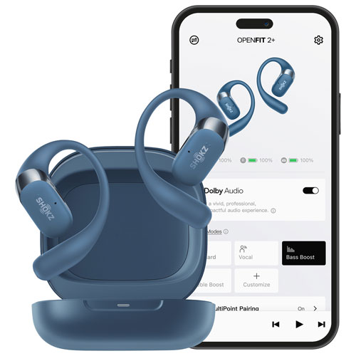 Écouteurs boutons 100 % sans fil ouverts OpenFit 2+ de Shokz - Bleu pierre - Exclusivité Best Buy