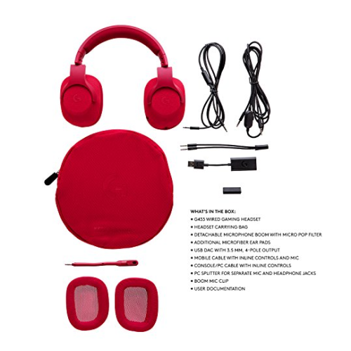 Refurbished - Logitech G433 7.1 Wired Surround Gaming Headset for PC, PS4, PS4 PRO, Xbox One, Xbox One S, Nintendo Switch - Red (981-000651)