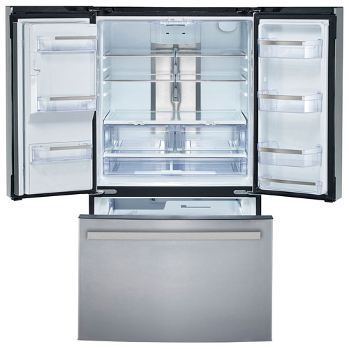 Réfrigérateur à deux portes 18 pi³ 33 po avec distributeur d'eau et de glace Profile de GE - Acier inoxydable