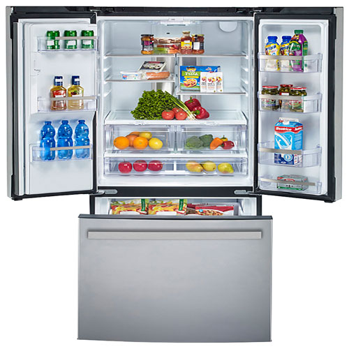 Réfrigérateur à deux portes 18 pi³ 33 po avec distributeur d'eau et de glace Profile de GE - Acier inoxydable