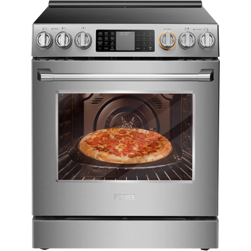 FOTILE RES30551 Stainless Steel 30" Slide-In Electric Range with True Convection and Air Fry, 5-Burner Stove, 5.7 Cu. Ft. Oven, Self-Cleaning Mode,