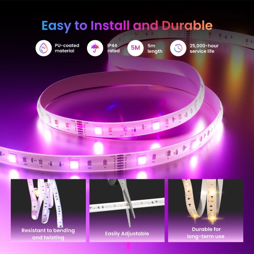 SwitchBot Smart LED Strip Light 3, 5M Matter-enabled | RGB+CCT, Voice & App Control, Adaptive Lighting, Music Sync, and Smart Home Automation