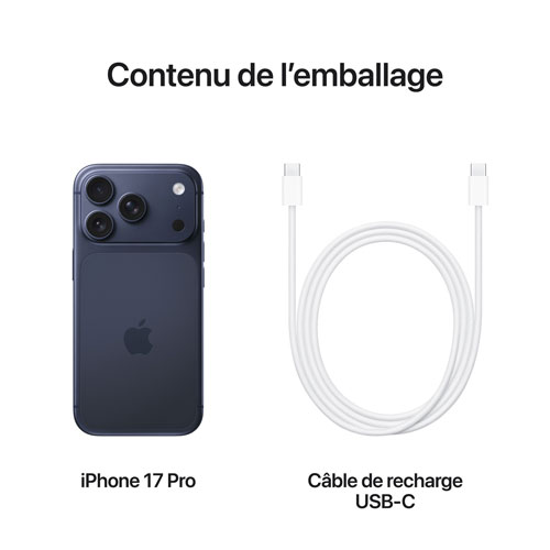 iPhone 17 Pro de 512 Go d'Apple avec Virgin Plus - Bleu foncé - Financement mensuel