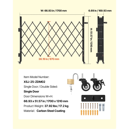 Barrière de sécurité pliable de 66,93 x 51,57&nbsp;po VEVOR, barrière à ciseaux verrouillable avec roulettes pivotantes à 360°, barrières