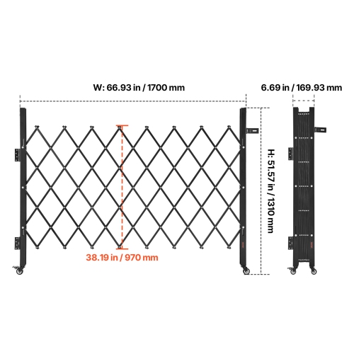 Barrière de sécurité pliable de 66,93 x 51,57&nbsp;po VEVOR, barrière à ciseaux verrouillable avec roulettes pivotantes à 360°, barrières