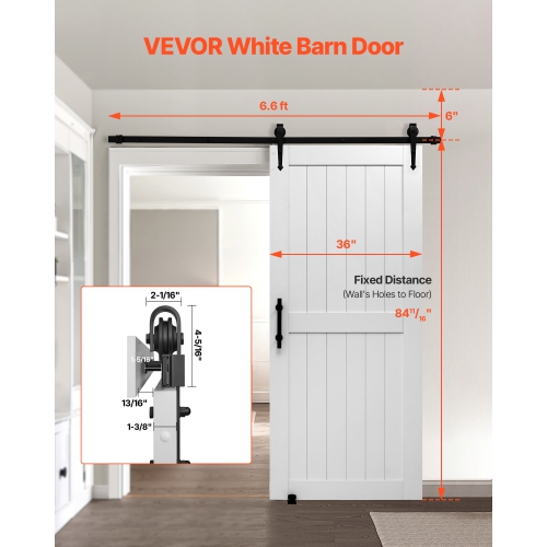 VEVOR 36 x 84 inch Sliding Barn Door, High-Strength MDF Panel, Barn Door with Hardware Kit, Water-Proof PVC Surface, Easy to Install, H-Frame,