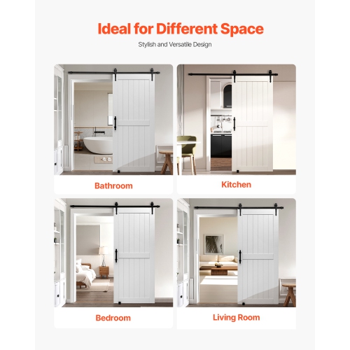 VEVOR 36 x 84 inch Sliding Barn Door, High-Strength MDF Panel, Barn Door with Hardware Kit, Water-Proof PVC Surface, Easy to Install, H-Frame,