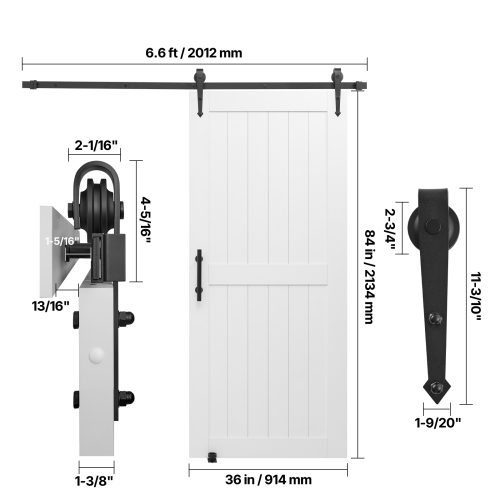 VEVOR 36 x 84 inch Sliding Barn Door, High-Strength MDF Panel, Barn Door with Hardware Kit, Water-Proof PVC Surface, Easy to Install, H-Frame,